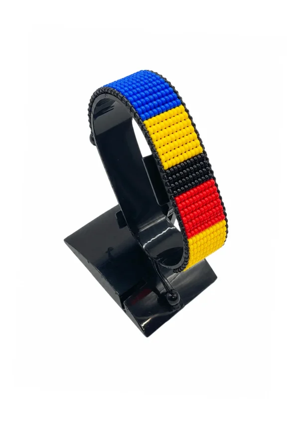 Ukraine Germany Combo Flag Bracelet Adjustable handcrafted with beadwork in the colors of the Ukraine and Germany flags.