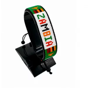 Zambia Flag Bracelet With Name Adjustable handcrafted with beadwork in the colors of the Zambia flag featuring the name ZAMBIA.
