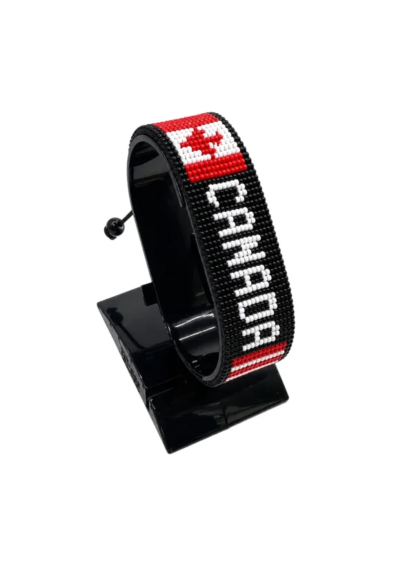 Canada Flag Bracelet With Name Canada Flag Bracelet Adjustable handcrafted with beadwork in the colors of the Canada flag Name With Black Version.