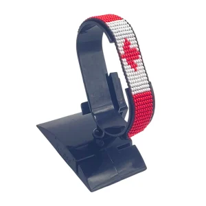 Canada Flag Bracelet Adjustable handcrafted with beadwork in the colors of the Canada flag Red Version.