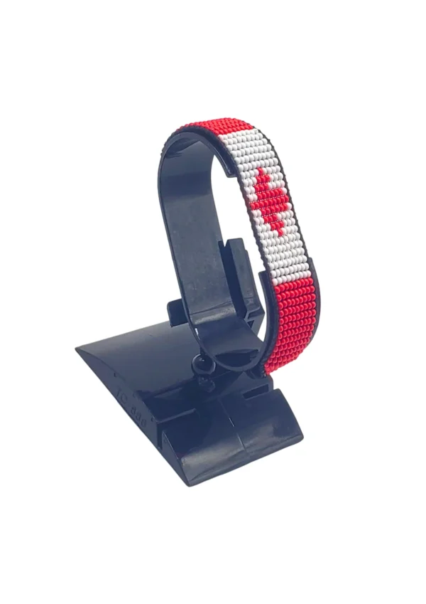 Canada Flag Bracelet Adjustable handcrafted with beadwork in the colors of the Canada flag Red Version.