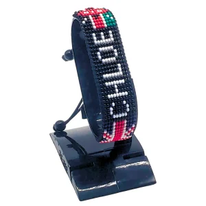 UK Kenya Combo Flag Bracelet with Name Chloe Adjustable handcrafted with beadwork in the colors of the UK and Kenya flags.