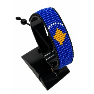 Kosovo Flag Bracelet Adjustable handcrafted with beadwork in the colours of the Kosovo flag.