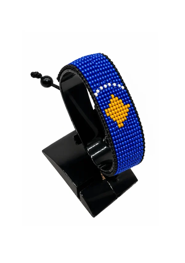 Kosovo Flag Bracelet Adjustable handcrafted with beadwork in the colours of the Kosovo flag.
