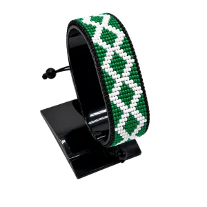 Nigeria with Wavy Stripes Flag Bracelet Adjustable handcrafted with beadwork in the colors of the Nigeria flag.