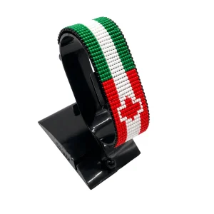 Nigeria Canada Combo Flag Bracelet Adjustable handcrafted with beadwork in the colors of the Canada and Kenya flags.