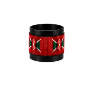 Kenya Signature Flag Bracelet Red Version Long Neck with Buttons handcrafted with premium white-dominant beadwork inspired by the Kenya flag.