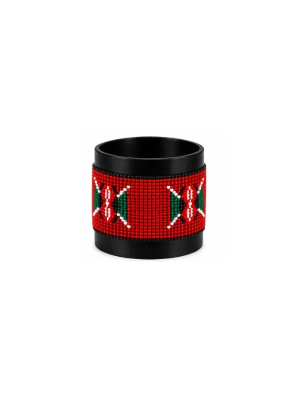 Kenya Signature Flag Bracelet Red Version Long Neck with Buttons handcrafted with premium white-dominant beadwork inspired by the Kenya flag.