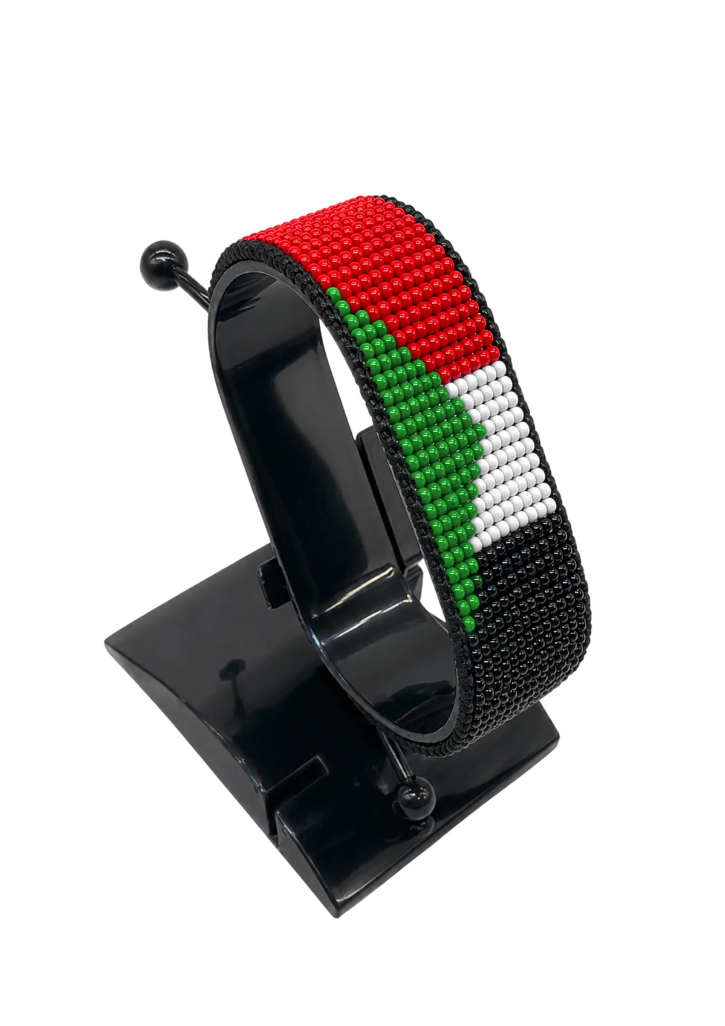 Sudan Flag Bracelet Adjustable handcrafted with beadwork in the colors of the Sudan flag.