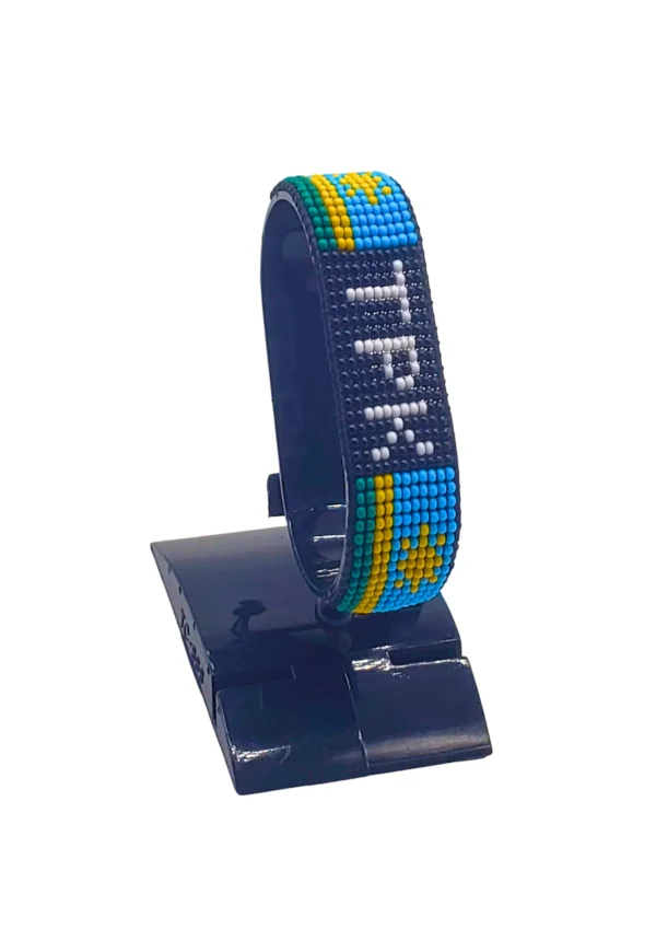 Rwanda Flag Bracelet with Name TPK Adjustable handcrafted with beadwork in the colors of USA.